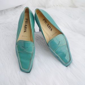 Prada Made in Italy Sz 5.5 Green Teal Loafers